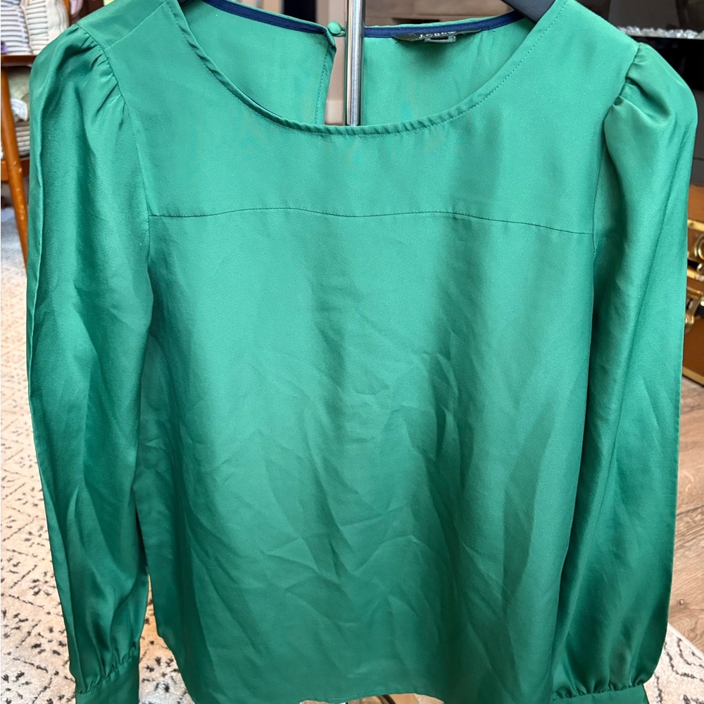 J. Crew Emerald Green Long-Sleeve Silk Blouse